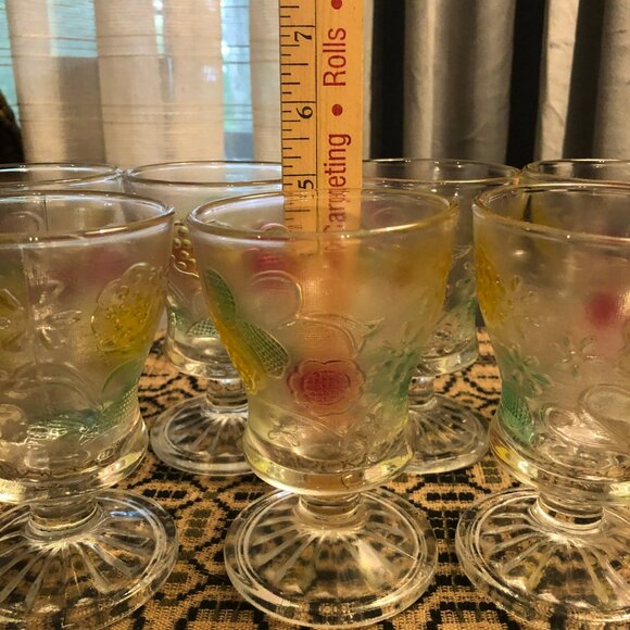 KIG Indonesia Footed Dessert Dish Embossed Floral Glass Vtg Set of 8 - Picture 6 of 8